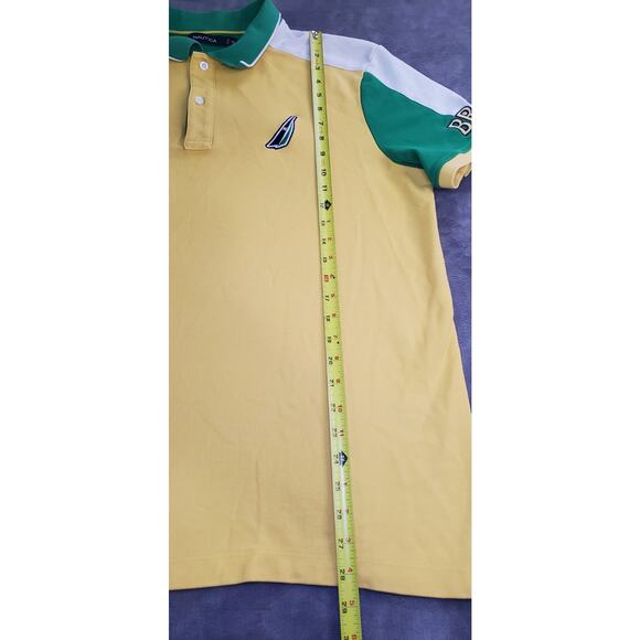 NAUTICA POLO SIZE XXL SHIRT BRAZIL LOGOS MEN'S YELLOW GREEN SHORT SLEEVE C19-65 - Picture 2 of 10